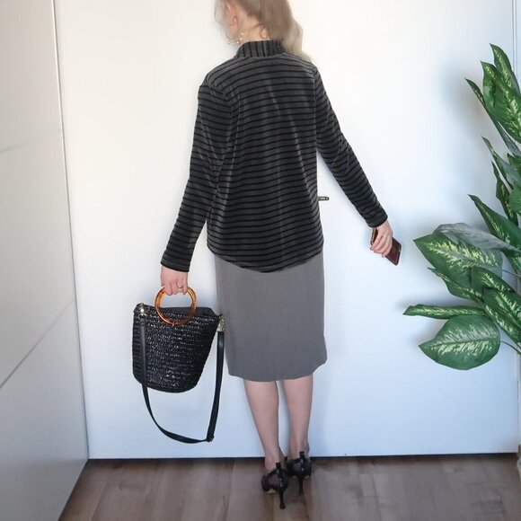 Talbots Grey & Black Striped Open Front Velvet Cardigan - Picture 6 of 16